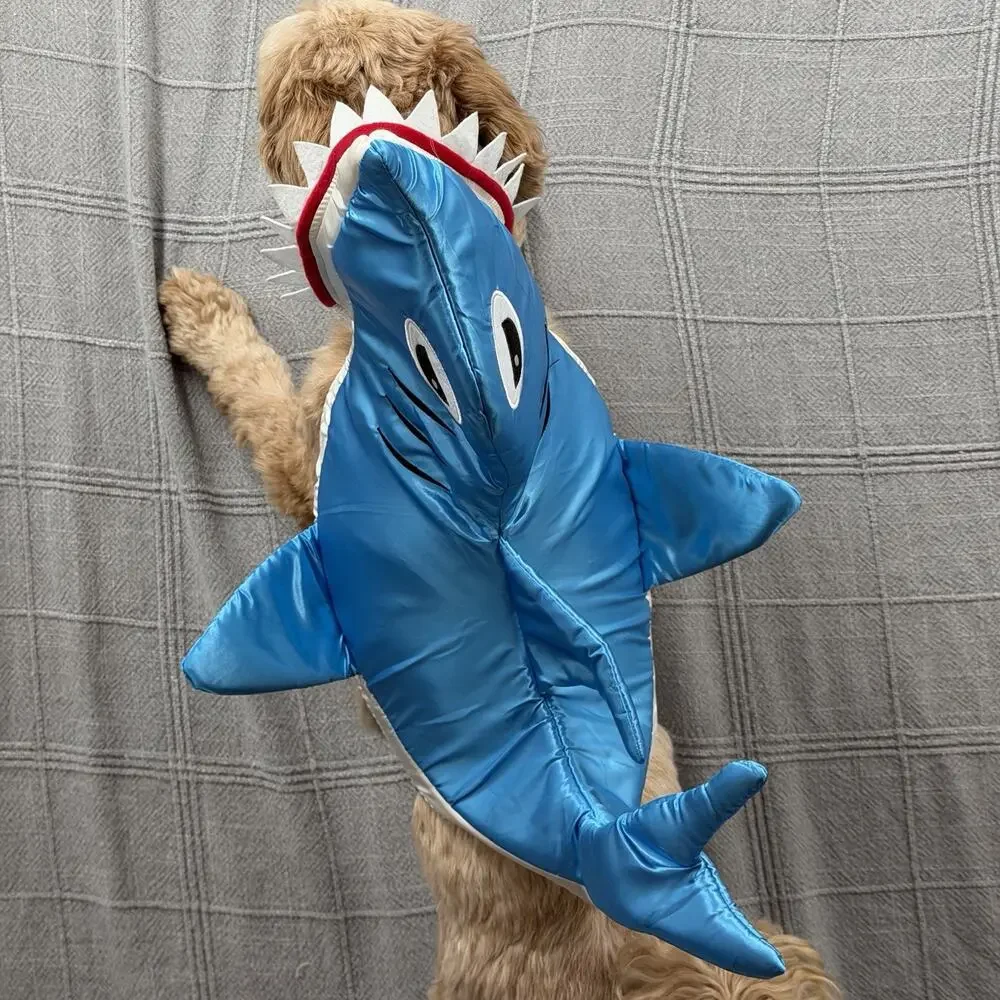 Shiny Blue SHARK Halloween Dog Costume Size Small Pet Dress Up Fin Teeth Funny